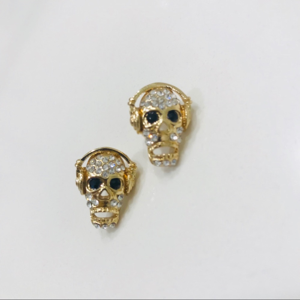 New Golden and rhinestones skull earrings